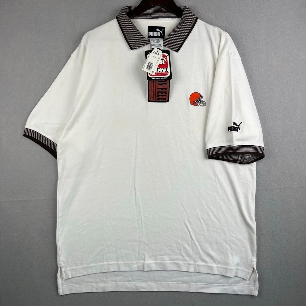 Vintage Cleveland Browns NFL Football Deadstock White Puma Polo Shirt L
